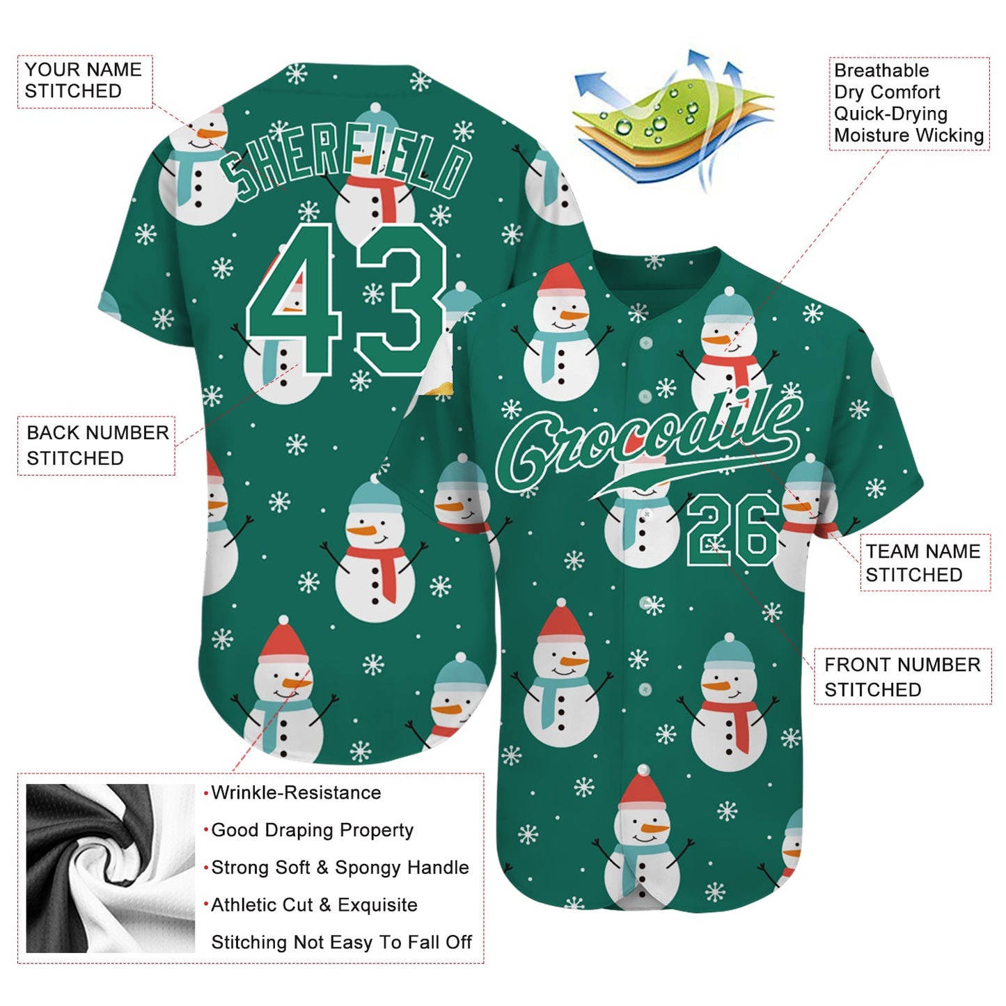 Custom Kelly Green Kelly Green-White Christmas 3D Authentic Baseball Jersey - Sky-Custom