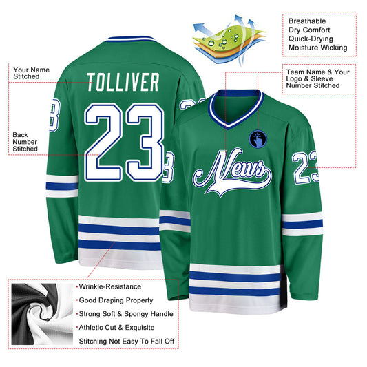 Custom Kelly Green White-Royal Hockey Jersey - Sky-Custom