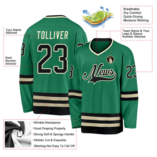 Custom Kelly Green Black-Cream Hockey Jersey - Sky-Custom