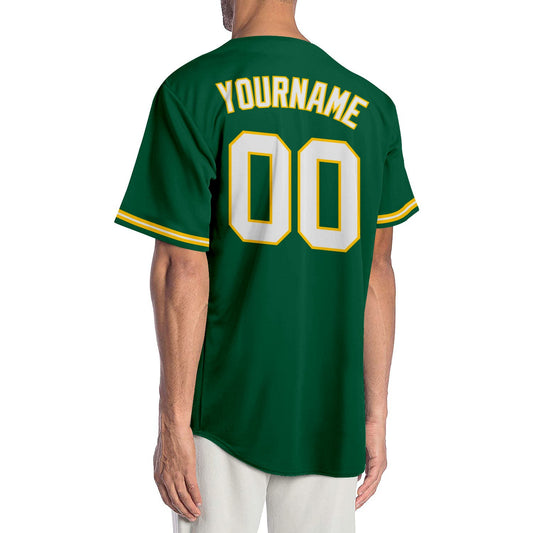 Custom Kelly Green White-Gold Authentic Baseball Jersey - Sky-Custom