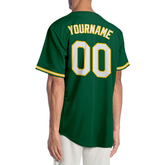Custom Kelly Green White-Gold Authentic Baseball Jersey - Sky-Custom