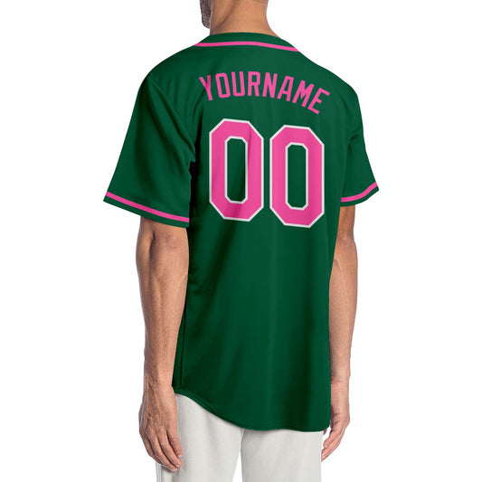 Custom Kelly Green Pink-White Authentic Baseball Jersey - Sky-Custom