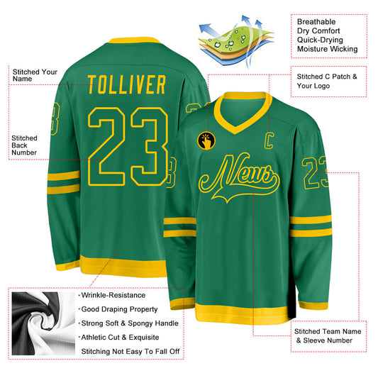 Custom Kelly Green Kelly Green-Gold Hockey Jersey - Sky-Custom
