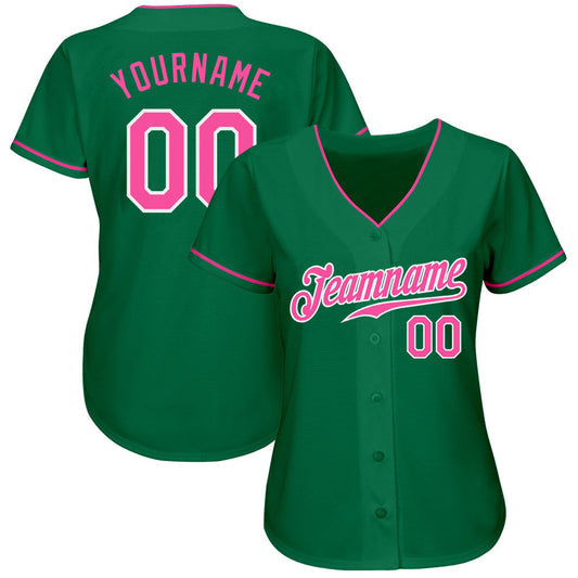 Custom Kelly Green Pink-White Authentic Baseball Jersey - Sky-Custom