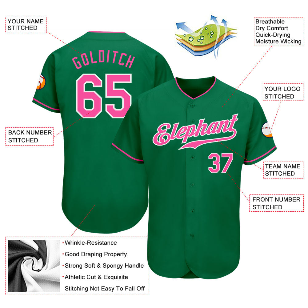 Custom Kelly Green Pink-White Authentic Baseball Jersey - Sky-Custom