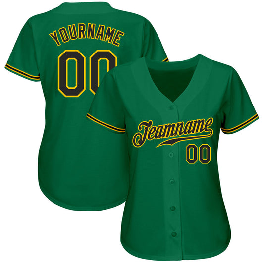 Custom Kelly Green Black-Gold Authentic Baseball Jersey - Sky-Custom