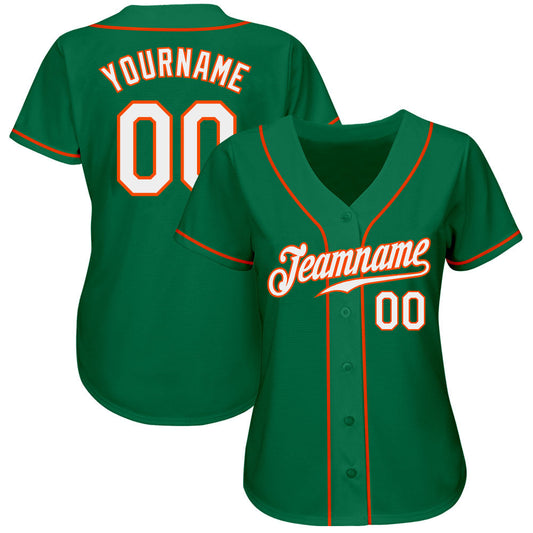 Custom Kelly Green White-Orange Authentic Baseball Jersey - Sky-Custom