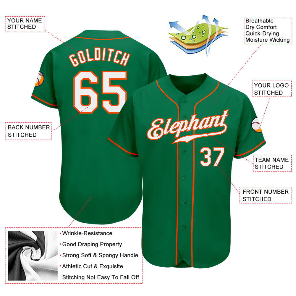 Custom Kelly Green White-Orange Authentic Baseball Jersey - Sky-Custom