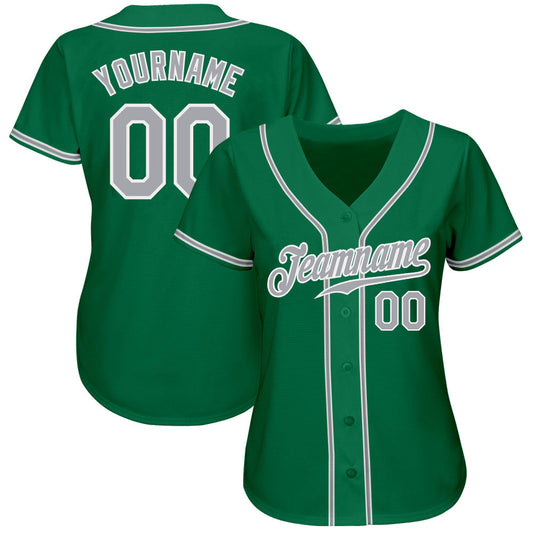 Custom Kelly Green Gray-White Authentic Baseball Jersey - Sky-Custom