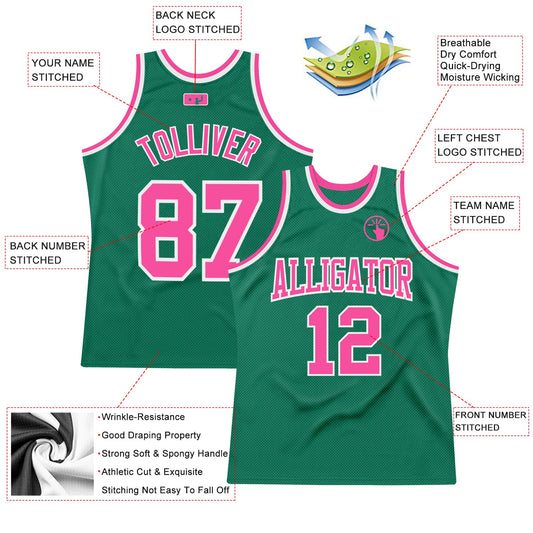 Custom Kelly Green Pink-White Authentic Throwback Basketball Jersey - Sky-Custom