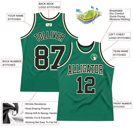 Custom Kelly Green Black-Cream Authentic Throwback Basketball Jersey - Sky-Custom