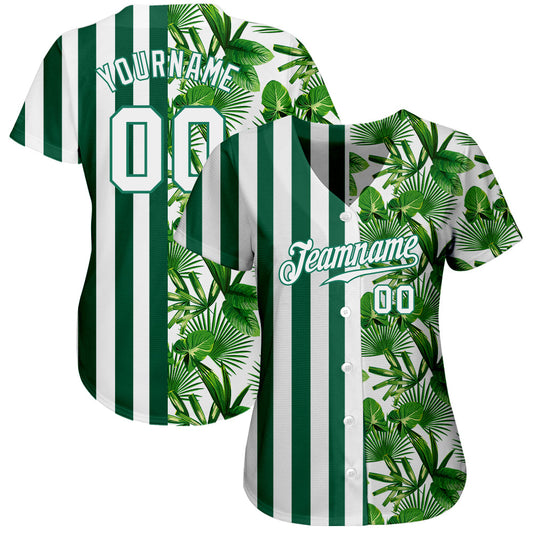 Custom Kelly Green White-Kelly Green 3D Pattern Design Tropical Palm Leaves Authentic Baseball Jersey - Sky-Custom