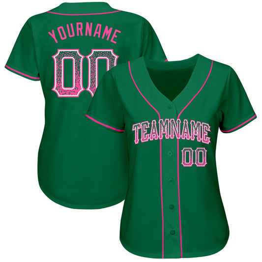 Custom Kelly Green Pink-White Authentic Drift Fashion Baseball Jersey - Sky-Custom