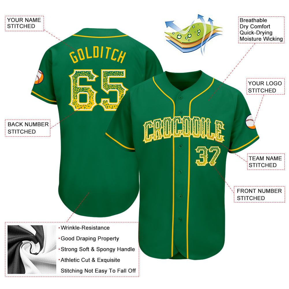 Custom Kelly Green Gold-White Authentic Drift Fashion Baseball Jersey - Sky-Custom