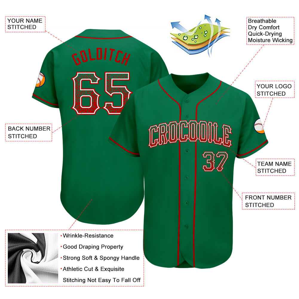 Custom Kelly Green Red-White Authentic Drift Fashion Baseball Jersey - Sky-Custom