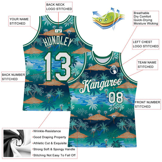 Custom Kelly Green White-Kelly Green 3D Pattern Hawaii Palm Trees Authentic Basketball Jersey - Sky-Custom