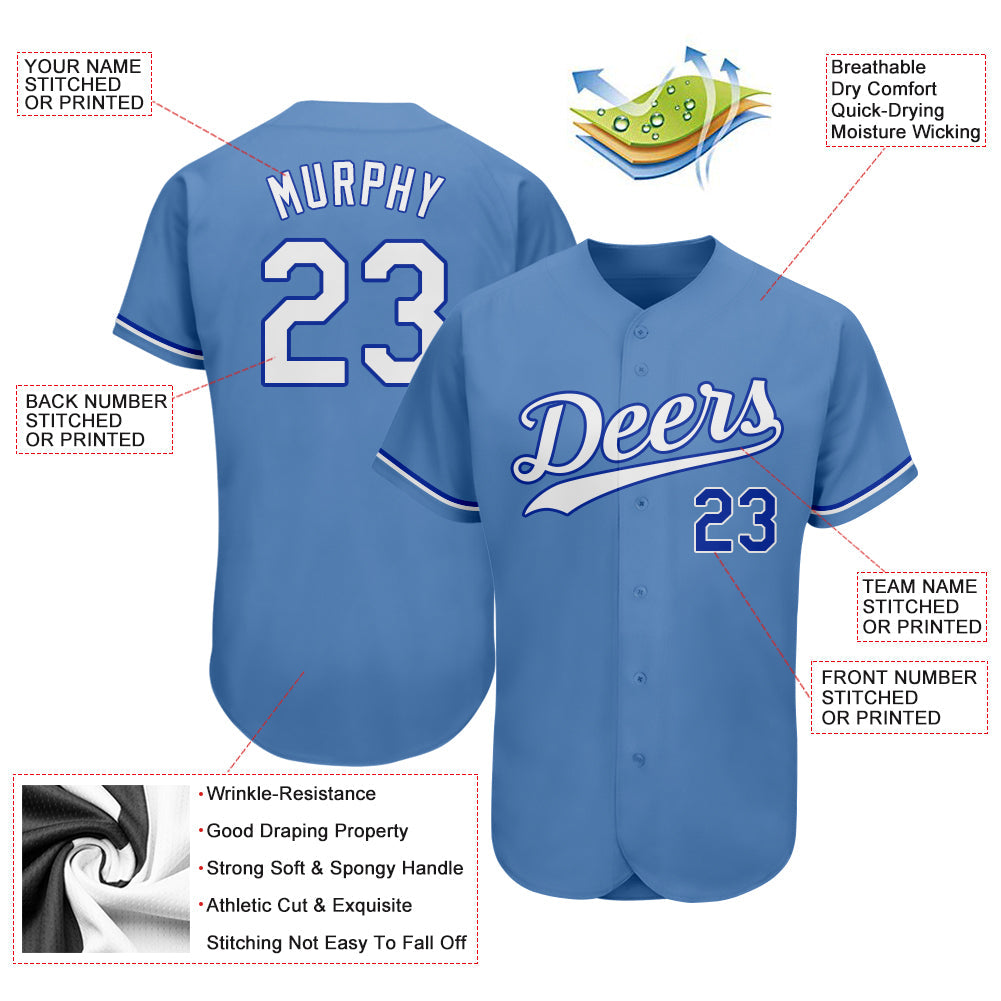 Custom Light Blue White-Royal Authentic Baseball Jersey - Sky-Custom