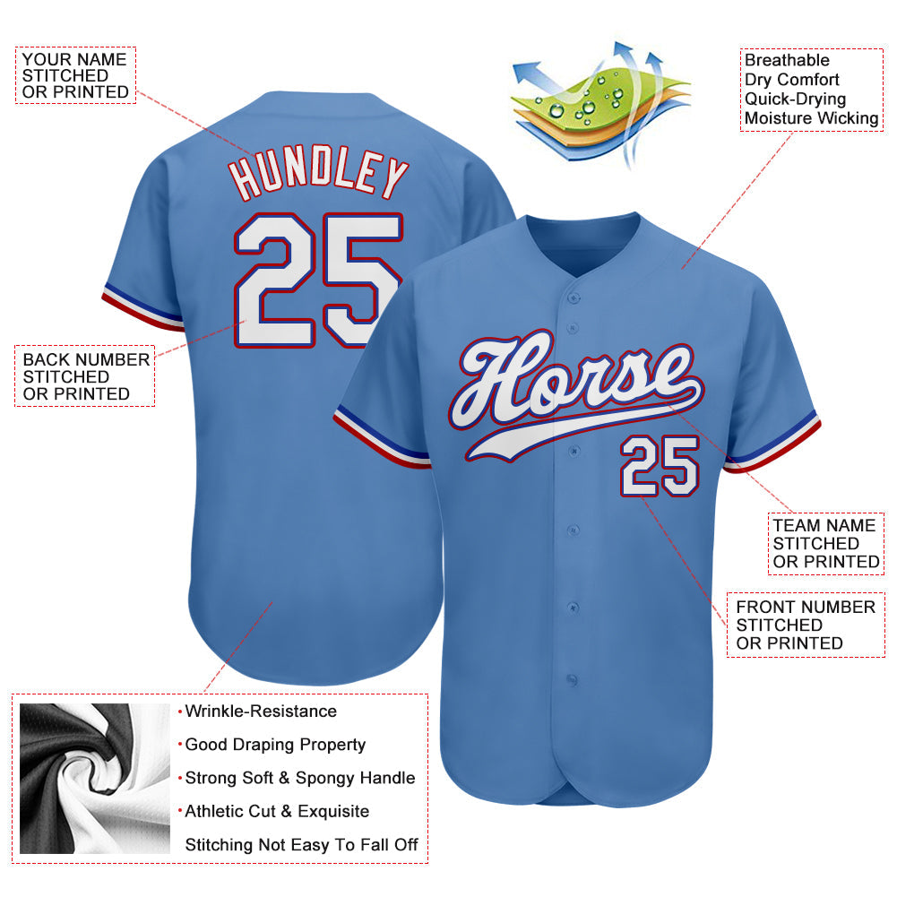 Custom Light Blue White-Red Authentic Baseball Jersey - Sky-Custom