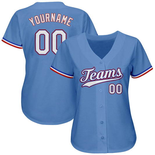 Custom Light Blue White-Red Authentic Baseball Jersey - Sky-Custom