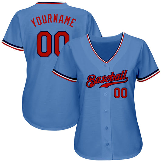 Custom Light Blue Red-Navy Authentic Baseball Jersey - Sky-Custom