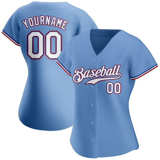 Custom Light Blue White-Red Authentic Baseball Jersey - Sky-Custom