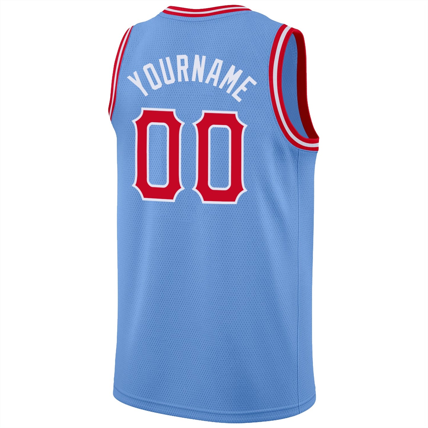 Custom Light Blue Red-White Round Neck Rib-Knit Basketball Jersey - Sky-Custom