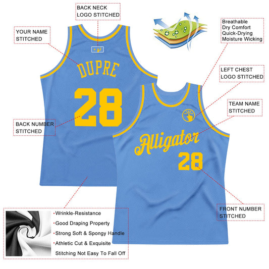 Custom Light Blue Gold Authentic Throwback Basketball Jersey - Sky-Custom
