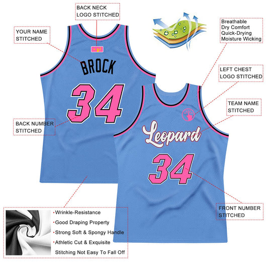Custom Light Blue Pink-Black Authentic Throwback Basketball Jersey - Sky-Custom