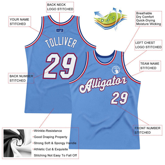 Custom Light Blue White-Royal Authentic Throwback Basketball Jersey - Sky-Custom
