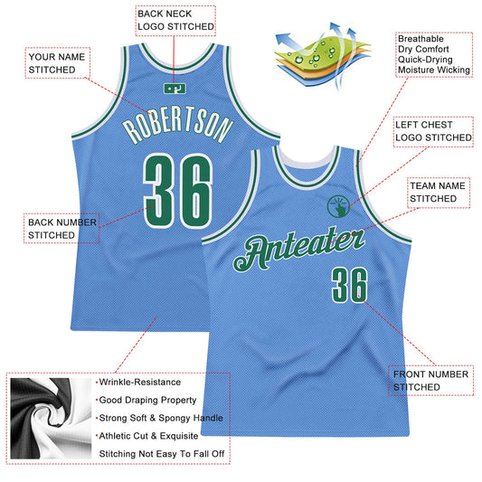 Custom Light Blue Kelly Green-White Authentic Throwback Basketball Jersey - Sky-Custom