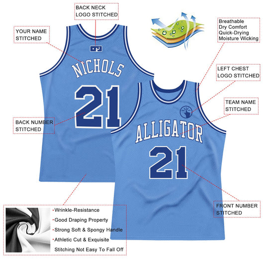 Custom Light Blue Royal-White Authentic Throwback Basketball Jersey - Sky-Custom