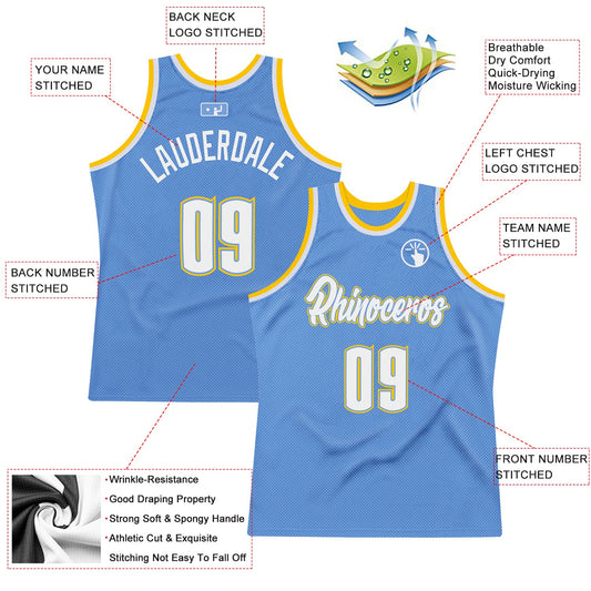 Custom Light Blue White-Gold Authentic Throwback Basketball Jersey - Sky-Custom
