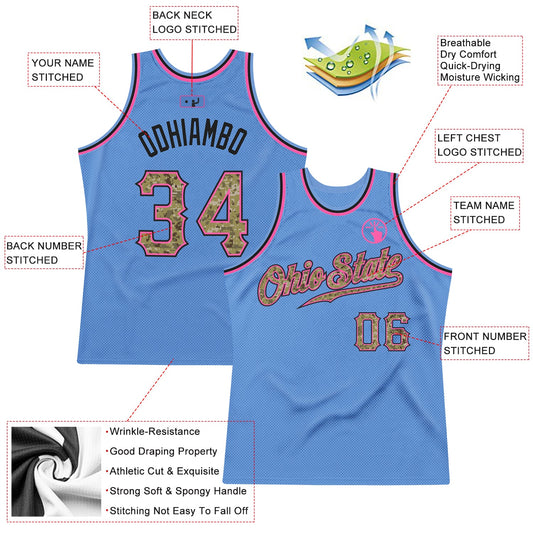 Custom Light Blue Camo-Pink Authentic Throwback Basketball Jersey - Sky-Custom