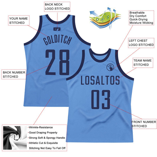 Custom Light Blue Navy Authentic Throwback Basketball Jersey - Sky-Custom