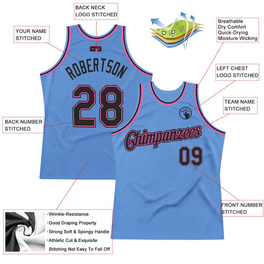 Custom Light Blue Black-Pink Authentic Throwback Basketball Jersey - Sky-Custom