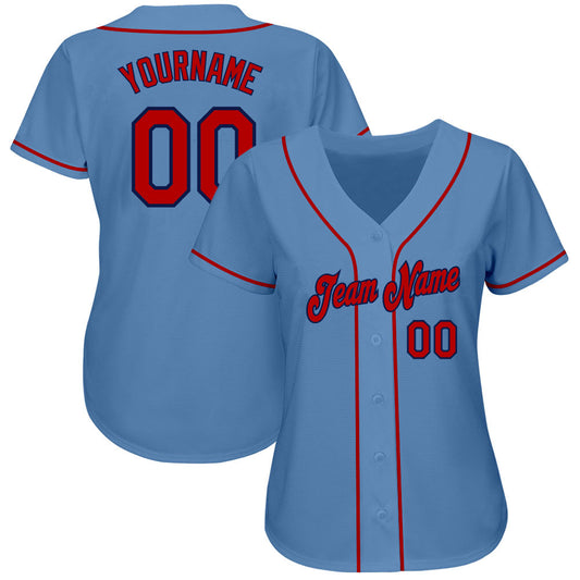 Custom Light Blue Red-Navy Authentic Baseball Jersey - Sky-Custom