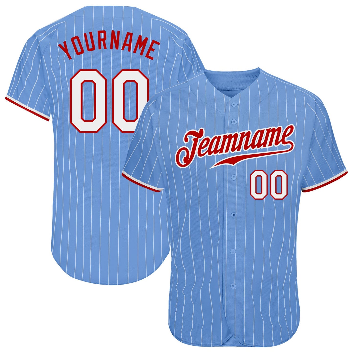 Custom Light Blue White Pinstripe White-Red Authentic Baseball Jersey - Sky-Custom