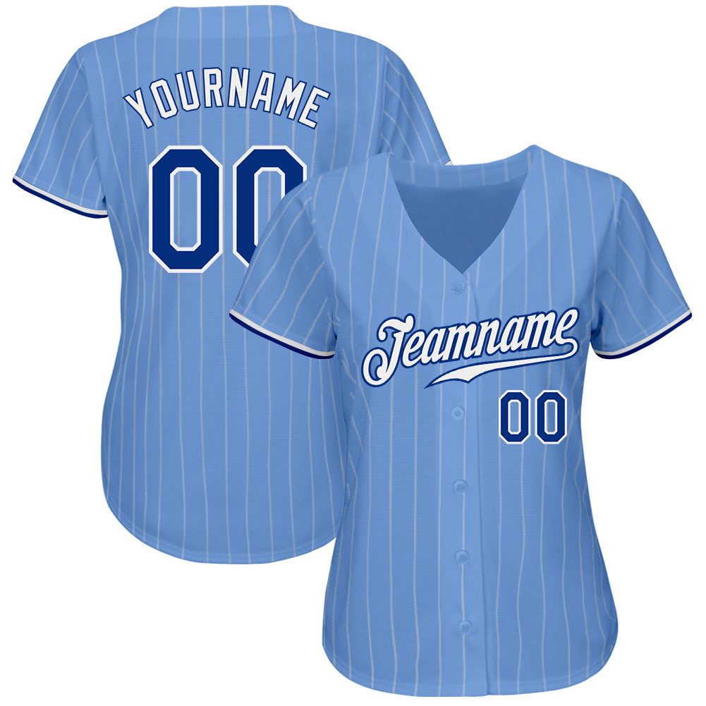 Custom Light Blue White Pinstripe Royal-White Authentic Baseball Jersey - Sky-Custom