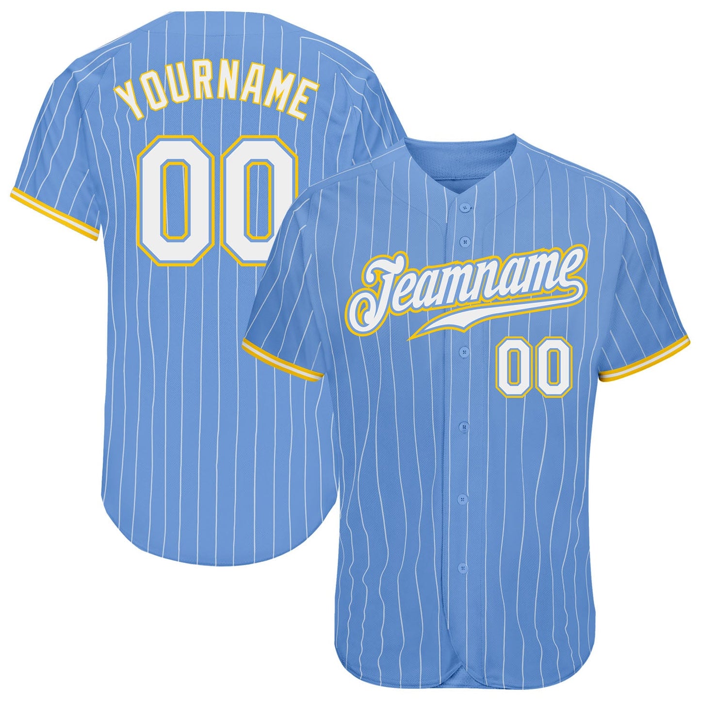 Custom Light Blue White Pinstripe White-Gold Authentic Baseball Jersey - Sky-Custom