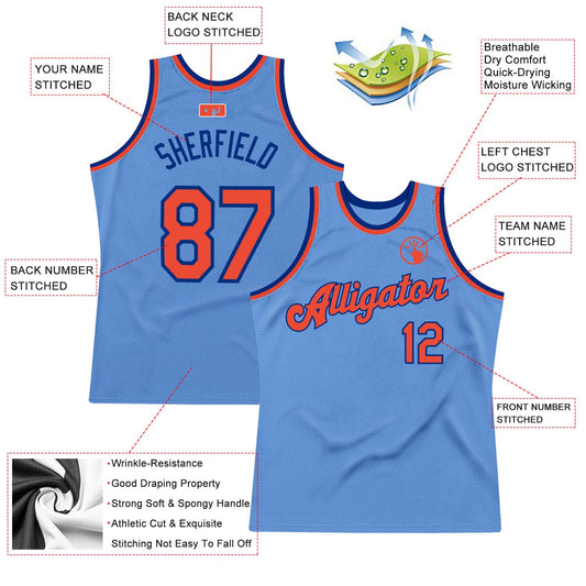Custom Light Blue Orange-Royal Authentic Throwback Basketball Jersey - Sky-Custom