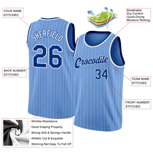 Custom Light Blue White Pinstripe Royal-White Authentic Basketball Jersey - Sky-Custom