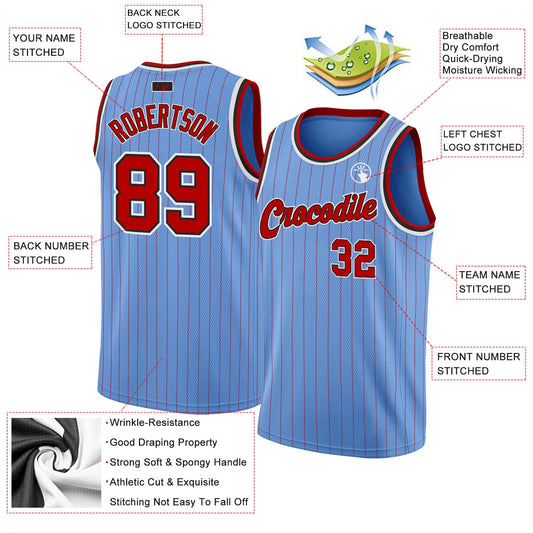 Custom Light Blue Red Pinstripe Red-Black Authentic Basketball Jersey - Sky-Custom