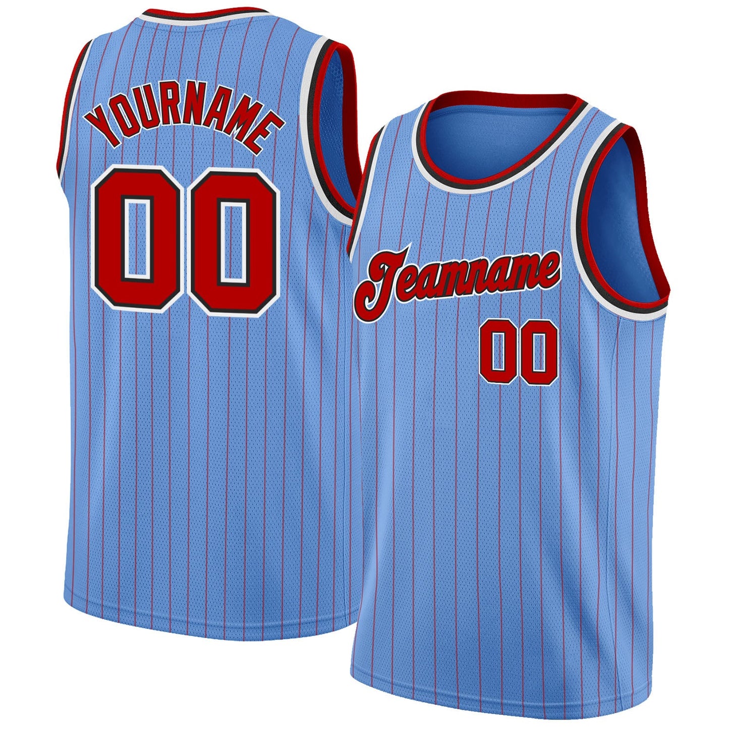 Custom Light Blue Red Pinstripe Red-Black Authentic Basketball Jersey - Sky-Custom