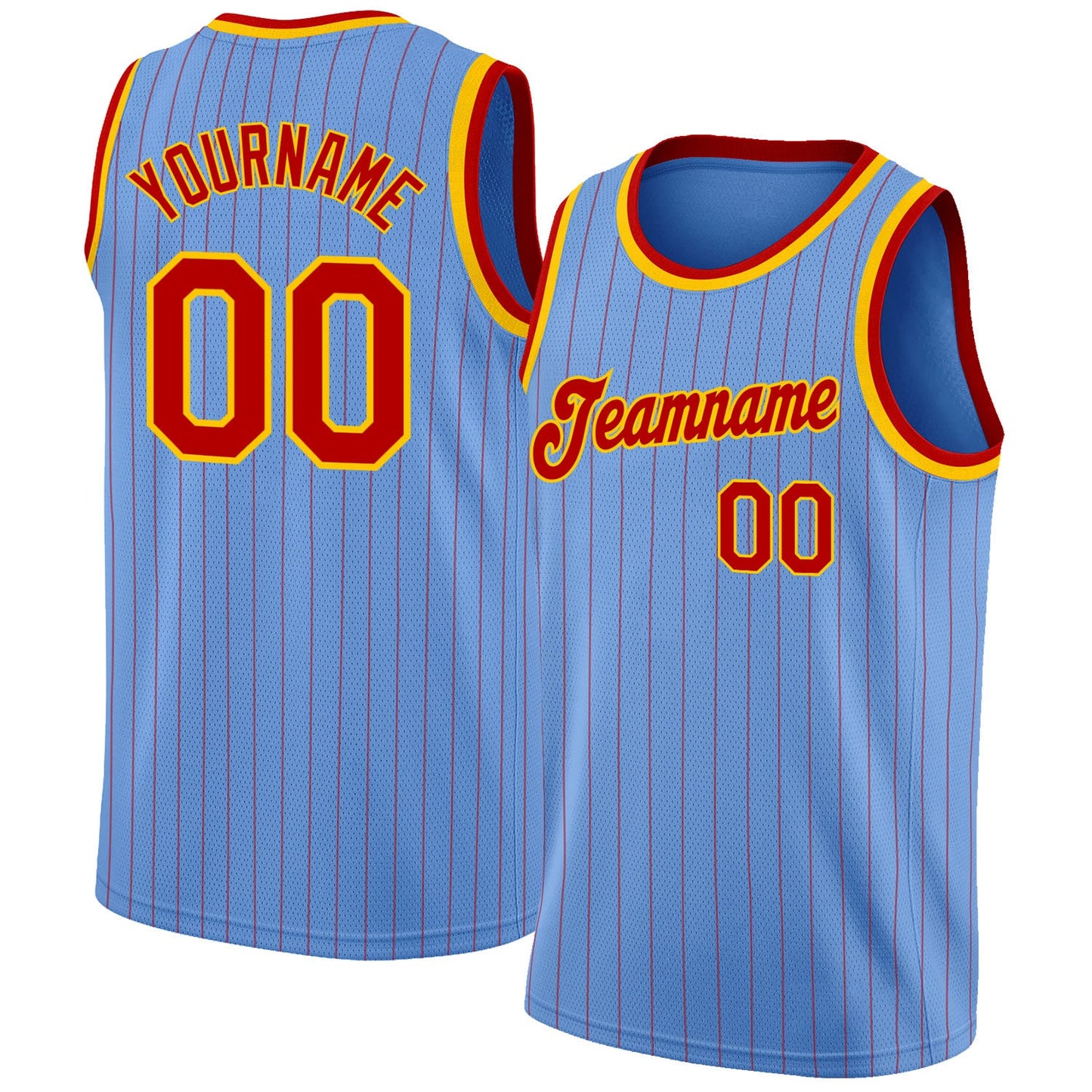Custom Light Blue Red Pinstripe Red-Gold Authentic Basketball Jersey - Sky-Custom