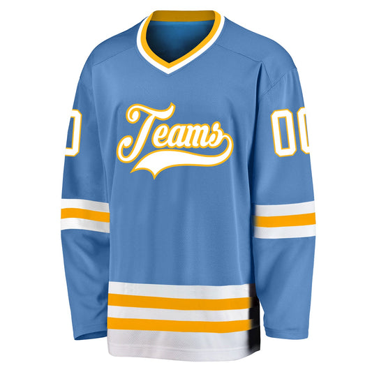 Custom Light Blue White-Gold Hockey Jersey - Sky-Custom