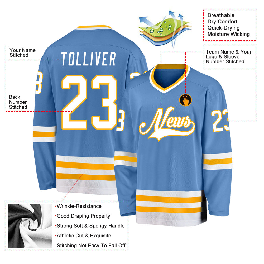 Custom Light Blue White-Gold Hockey Jersey - Sky-Custom