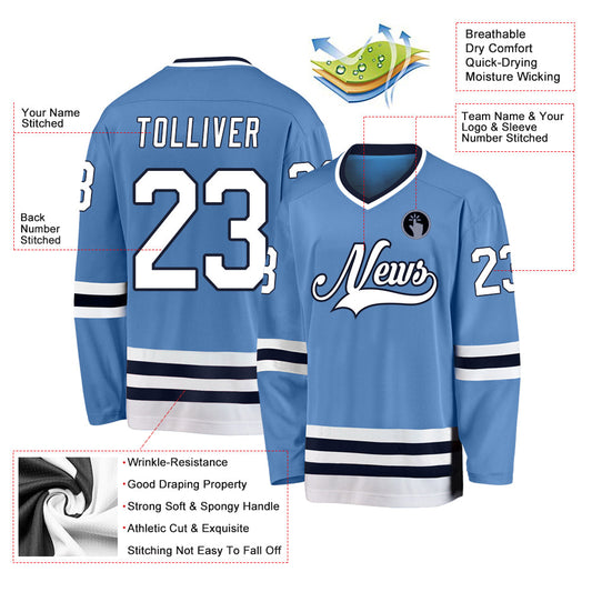 Custom Light Blue White-Navy Hockey Jersey - Sky-Custom