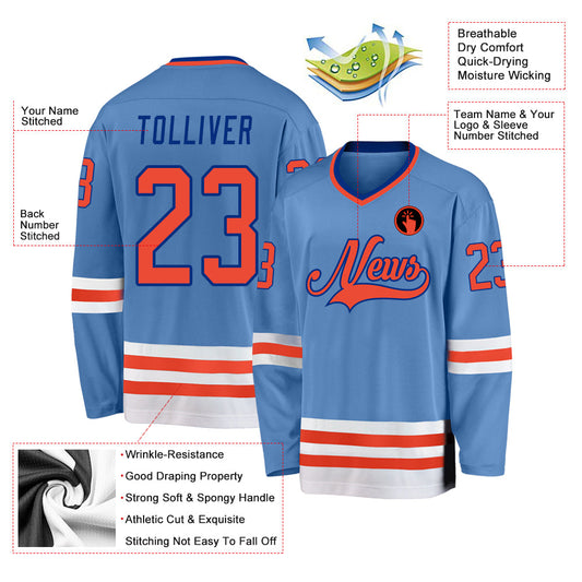 Custom Light Blue Orange-Royal Hockey Jersey - Sky-Custom