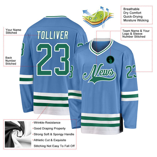 Custom Light Blue Kelly Green-White Hockey Jersey - Sky-Custom