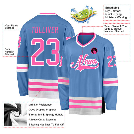 Custom Light Blue Pink-White Hockey Jersey - Sky-Custom